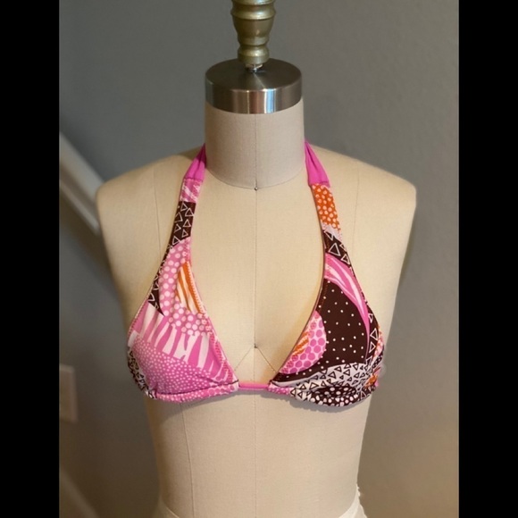 Billabong Reversible Pink/Wht/Brn Triangle Bikini​​​​​​​​​ - Picture 1 of 10